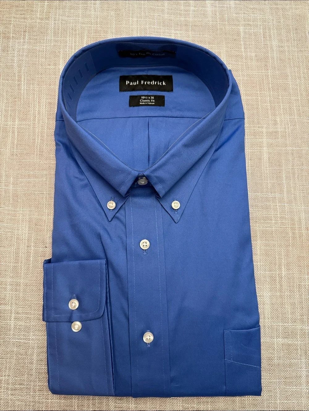 Paul Fredrick Classic Fit Mens 18.5x36 French Blue Cotton Pinpoint Collared NEW